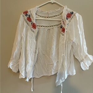 Miami White with Red Floral Embroidery